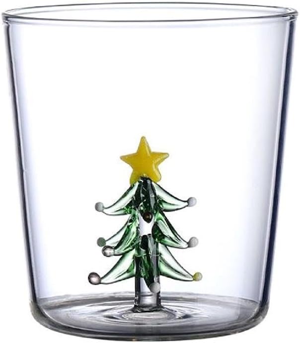 Yuly 3D Drinking Glass Cup With Christmas Tree Figurine Inside Stemless Glass For Wine Water Milk Goblet-Drinking Glass Cup Christmas Tree Goblet-Festive-atmosphere