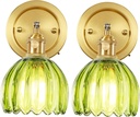Vintage Wall Sconces Set of Two, 180 Degree Adjustable Brass Vanity Lights Fixture with Green Tulip Glass Lampshade, Hradwired Modern Wall Lighting for Bedside Bedroom Bathroom