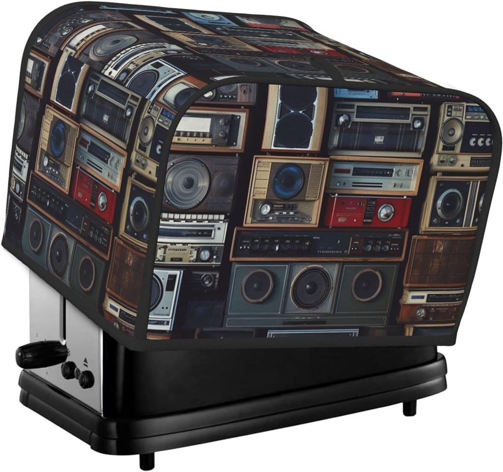 4 Slice Toaster Cover with Two Pockets for Storing knife Super Soft Appliance Cover Vintage Wall of Radio Boombox Dust Cover for Kitchen Small Oven Cover Kitchen Bread Machine Protector Cover