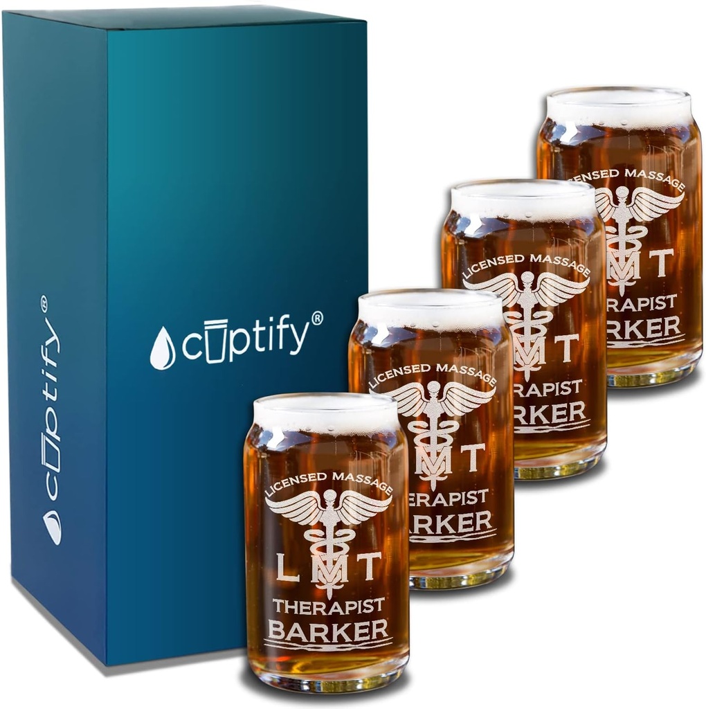 Personalized LMT Licensed Massage Therapist Gift 5 oz Can Set of Four Glasses Unique Gift Idea for Women, Men and Graduation Nursing School Students