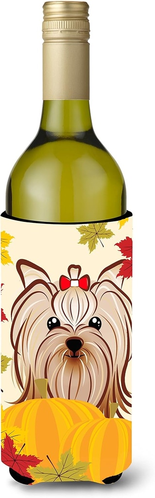 Caroline's Treasures BB2010LITERK Yorkie Yorkishire Terrier Thanksgiving Wine Bottle Hugger Bottle Cooler Sleeve Hugger Machine Washable Collapsible Insulator Beverage Insulated Holder