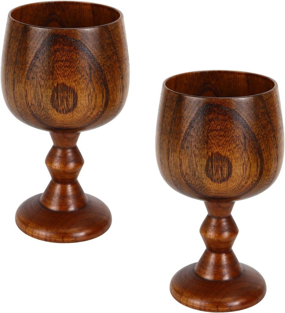 Goblets Wooden Goblet 2-Pack, Handcrafted Natural Solid Wood Wine Cups for Beer, Wine & Water (100-150ml)