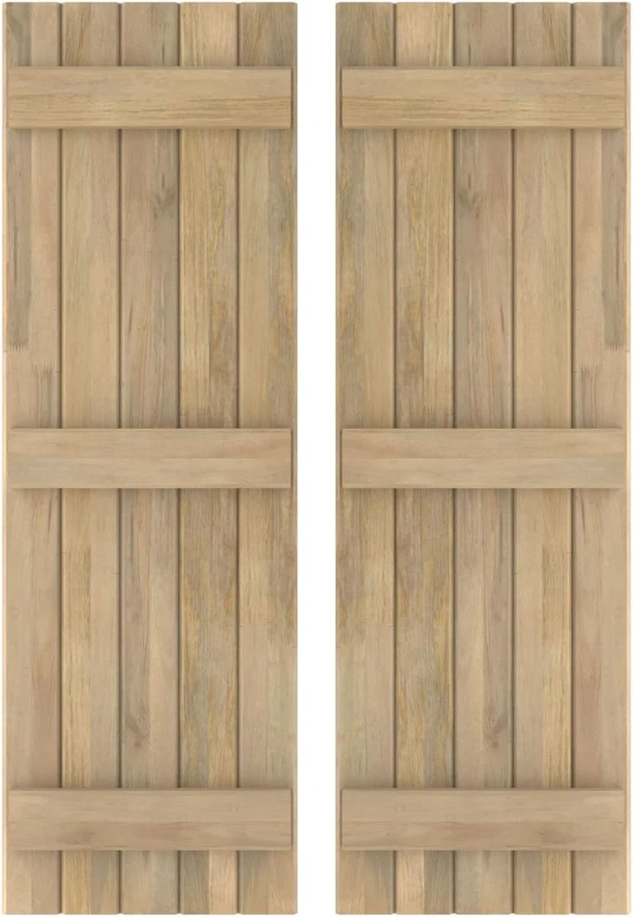 17 1/2"W x 37"H Americraft Five Board (3 Batten) Exterior Real Wood Joined Board-n-Batten Shutters (Per Pair), Unfinished