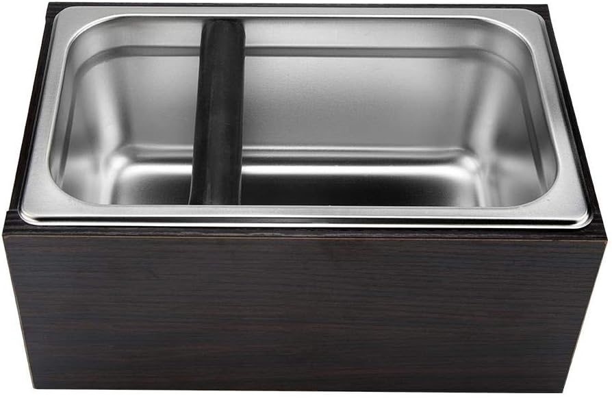 Coffee Knock Box Stainless Steel Coffee Waste Bin with Handle, Coffee Grounds Container, Espresso Waste Bin, 10.9 * 4.8 * 6.9 inch, Large knock bar for easy coffee ground disposal