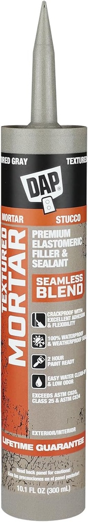 DAP Textured Mortar Premium Elastomeric Latex Filler & Sealant, Gray, 10.1 Oz (7079810082)