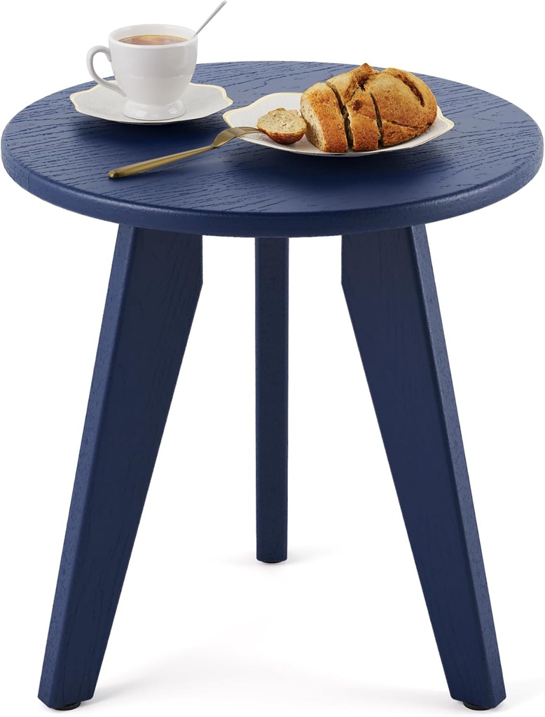 HDPE Outdoor Side Table, Small Round Side Table Weather-Resistant, Outdoor Side Tables for Patio, Porch, Deck, End Table for Plant Stand, Living Room, Bedroom, Navy