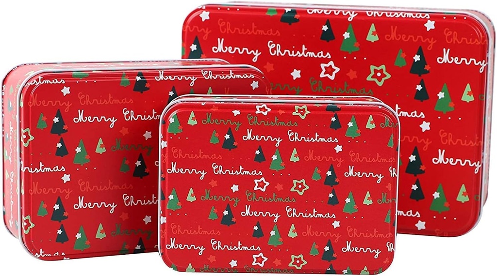 Christmas Cookie Tins Cookie Jars Food Storage Red - Decorative Cookie Gift Tins, Extra Thick Metal (2)