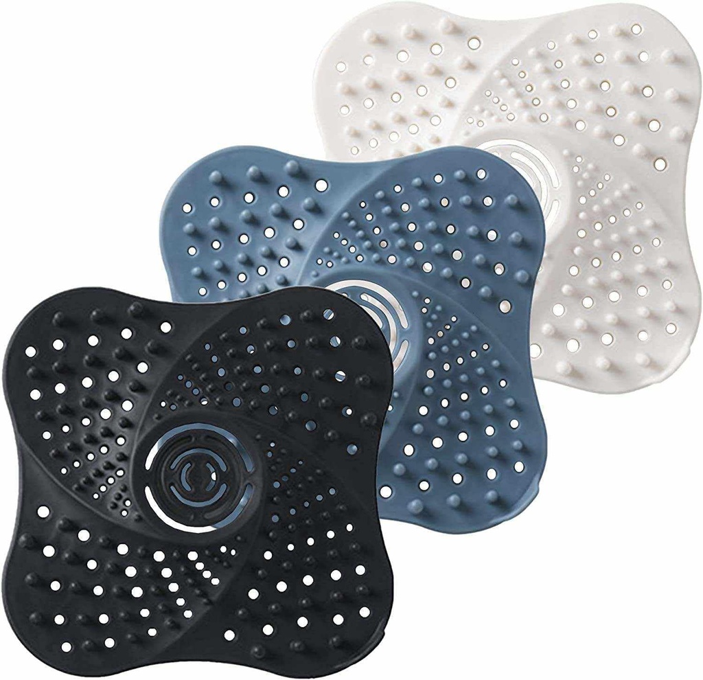 Shower Hair Catcher Drain Cover – 3 Pack Silicone Strainer & Stopper with Suction Cups – for Bathtub, Bathroom Sink, Laundry & Kitchen Drains