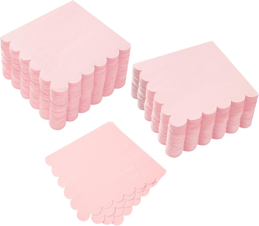 100 Pack Cocktail Napkin 2-Ply Scalloped Edged Dessert Napkins Folded 5 x 5 Inches Disposable Napkins for Dinner Wedding Birthday Party Bridal Anniversary Reception Event (Pink)