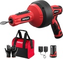 POPULO 12V Cordless Electric Drain Auger, Auto Feed Plumbing Snake Drain for Unclog Sink Drain 3/4"-2" Pipe, 16.8 FT Snake Hair Drain Clog Remover Cleaner Tools for Shower, Kitchen, Bathtub, Sink