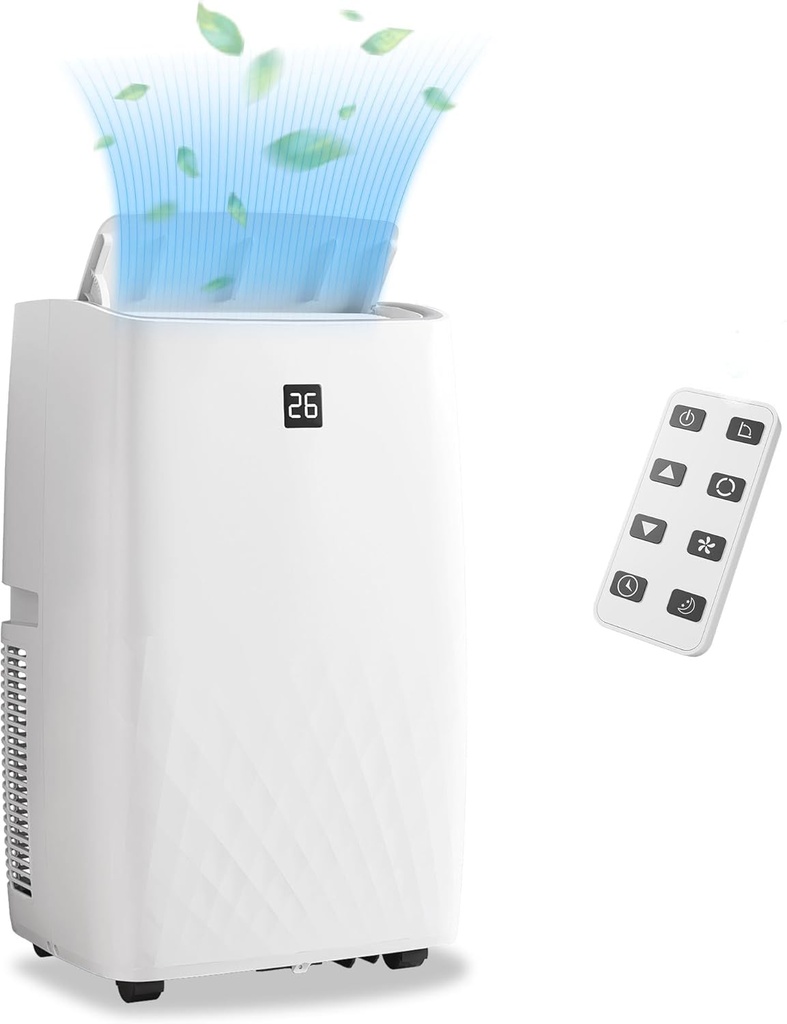 Portable Air Conditioners, 14,000 BTU, 3-in-1 Cooling, Dehumidifying, and Fan Modes, Efficiently Cools Rooms up to 750 Sq. Ft, Includes Quiet Operation, 24-Hour Timer, and Remote Control, Black Panel