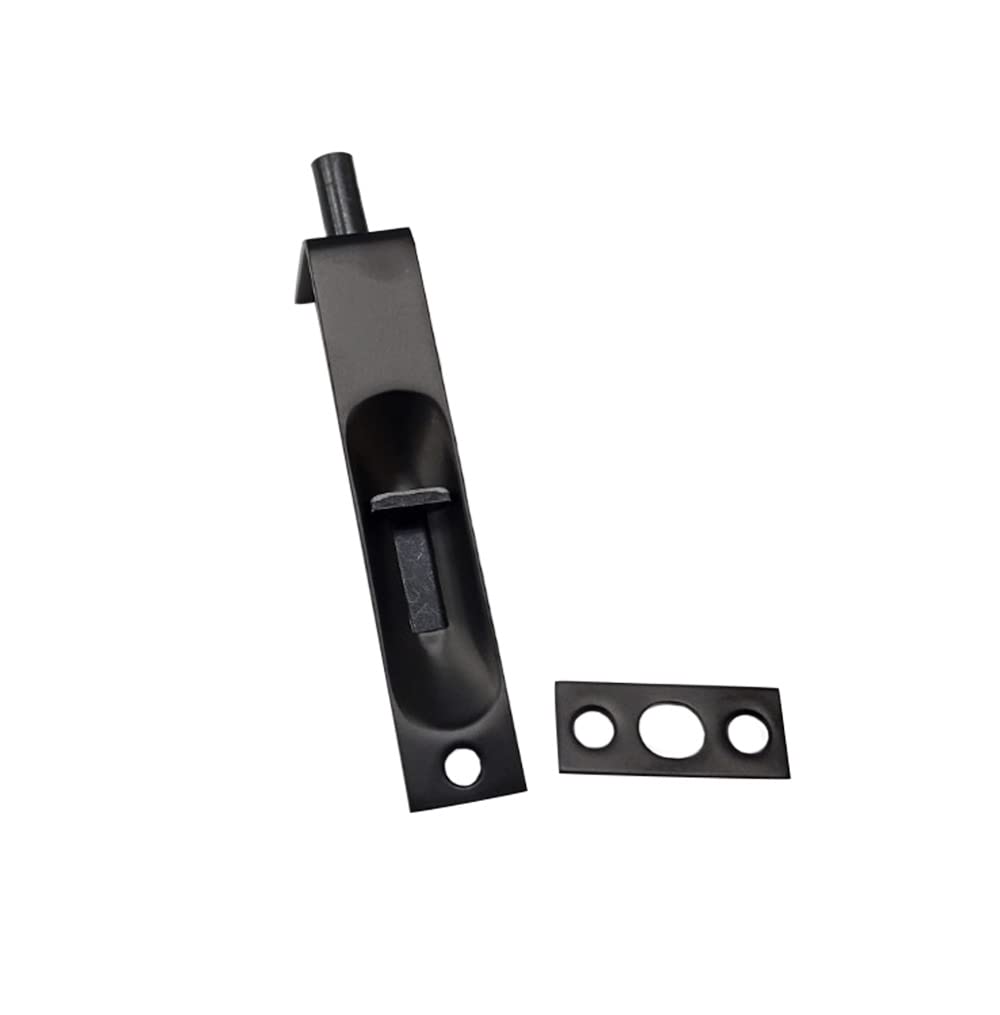 QCAA Professional Quality Solid Brass Door Flush Bolt, 4", with Square End, Matte Black, 1 Pack, Made in Taiwan