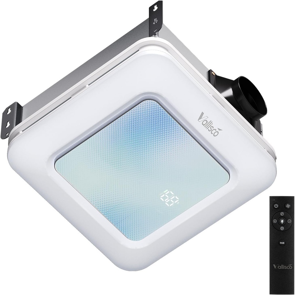 Bathroom Exhaust Fan with Light, Odor & Humidity Sensors, 230 CFM Quiet Bathroom Ceiling Fan with Remote, Timer, 3 Dynamic RGB Lights, 2700K–6500K Dimmable, Wall/Ceiling Mount (Ocean Mist)