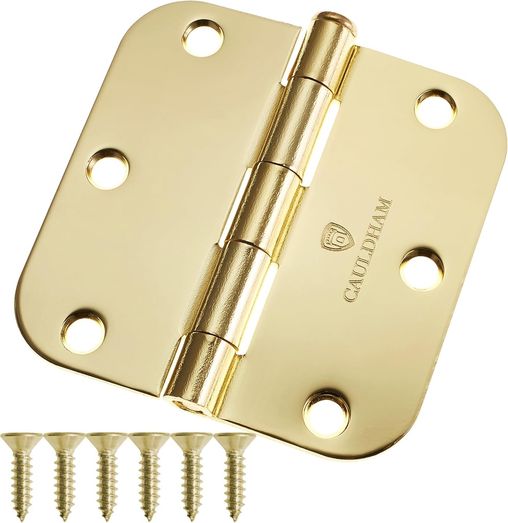 Cauldham (12 Pack) Heavy-Duty 3-1/2" Interior Door Hinges with 5/8" Radius Corners - Brass