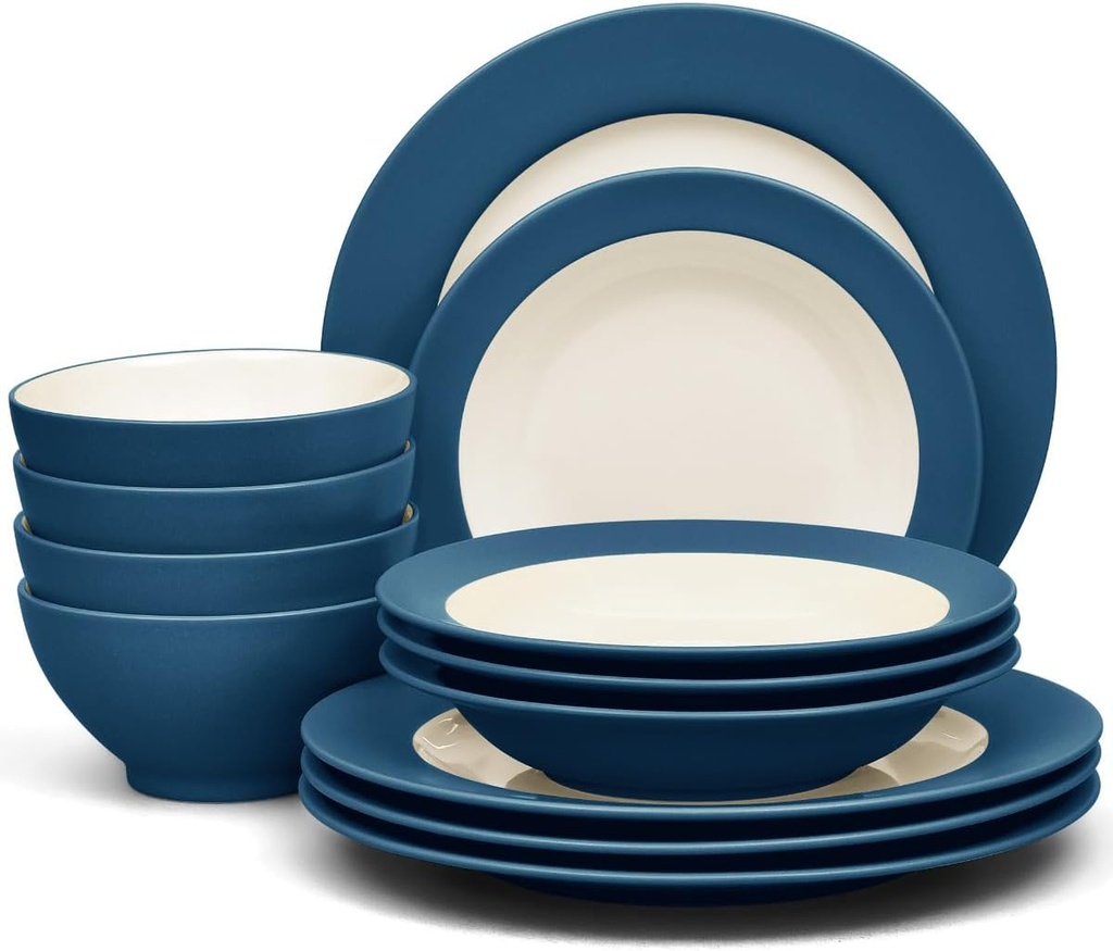Noritake Colorwave Blue 12-Piece Rim Dinnerware Set, Service for 4