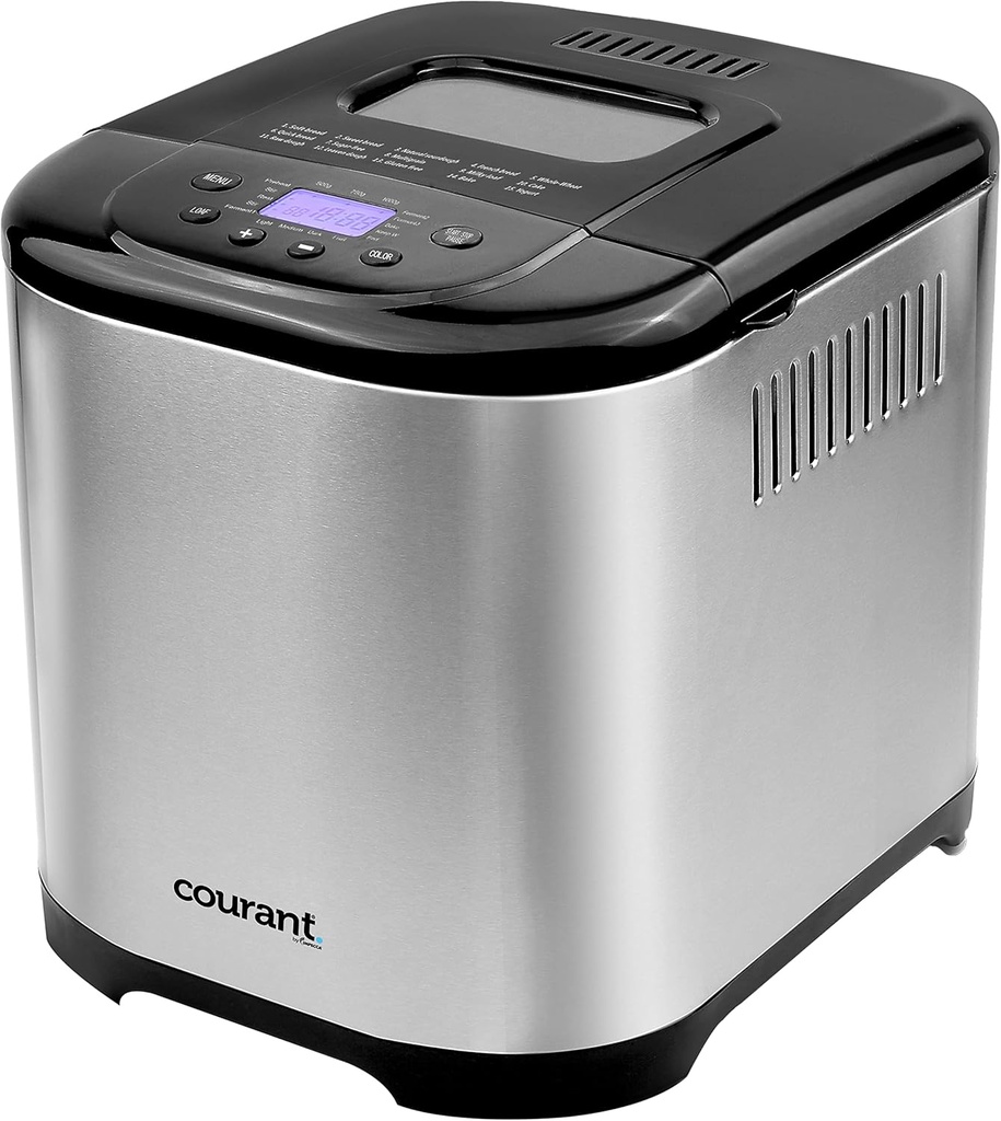 Courant Bread Maker Machine 3 Loaf sizes, Gluten-free, sugar-free, Natural Sourdough, Total 15 Pre-Programmable Cycles, Delay Timer, Easy to Use, Warm Feature - Stainless Steel Automatic