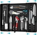 Simple Houseware Expandable Kitchen Drawer Flatware Organizer, Black – Adjustable Cutlery Tray with 9 Compartments for Utensils and Silverware