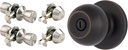 BRINKS Bell Style Keyed Entry Door Knob, Single Cylinder Deadbolt Set, Transitional Privacy Locking Interior Ball Door Knob, 2-Pack - Keyed Alike, Satin Nickel, Tuscan Bronze