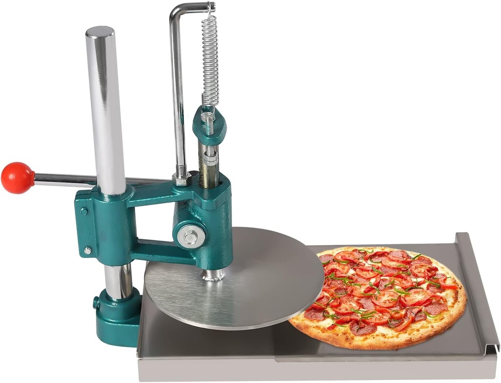 7.9inch Pizza Dough Press Machine w/Cast Iron Base, Dual Plates, 304 Stainless Steel Manual 0.2" Thick Disc Dough Pastry Press Machine for Making Hand Pies, Bread Molds, Pie Crusts