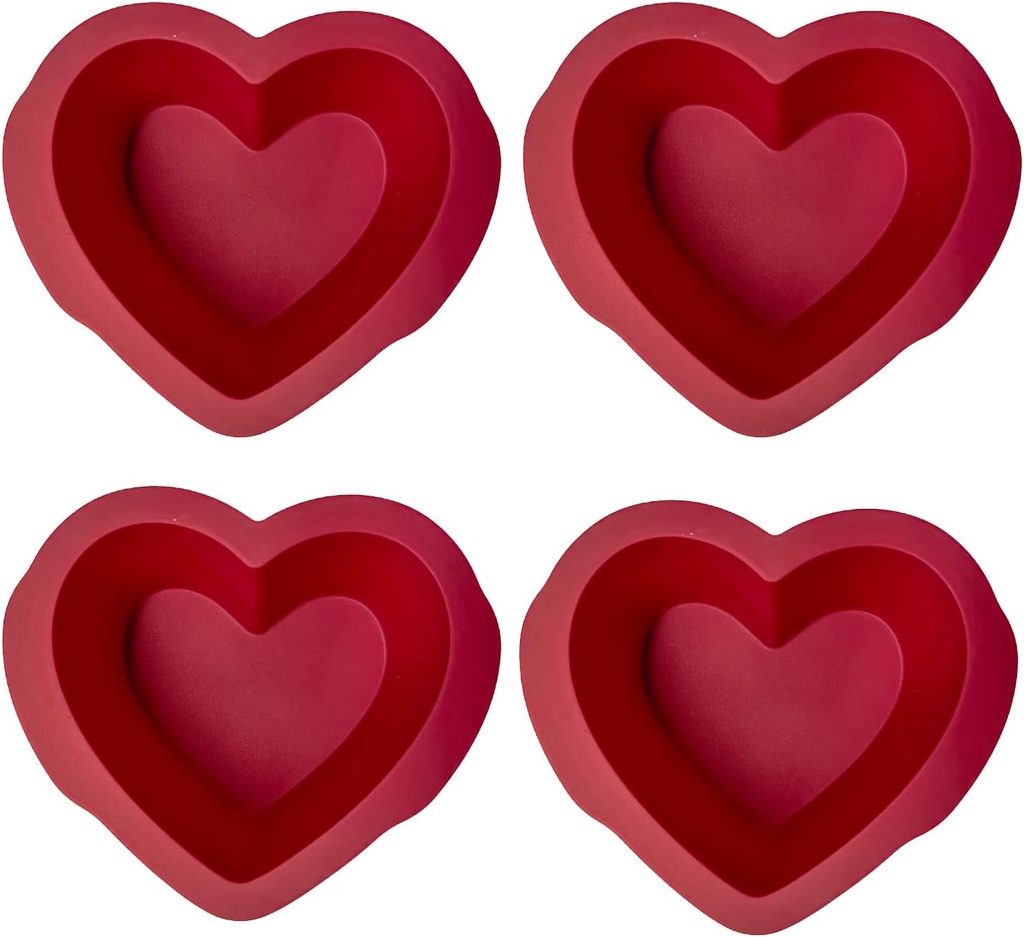 Silicone Heart Shaped Cake Pans Set of 4, NonStick Easy Release Heart Silicone Mini Cake Molds for Baking Bread, 4X2 inch Brownies Pan Set for Oven, Microwave, Air Fryer and Freezer