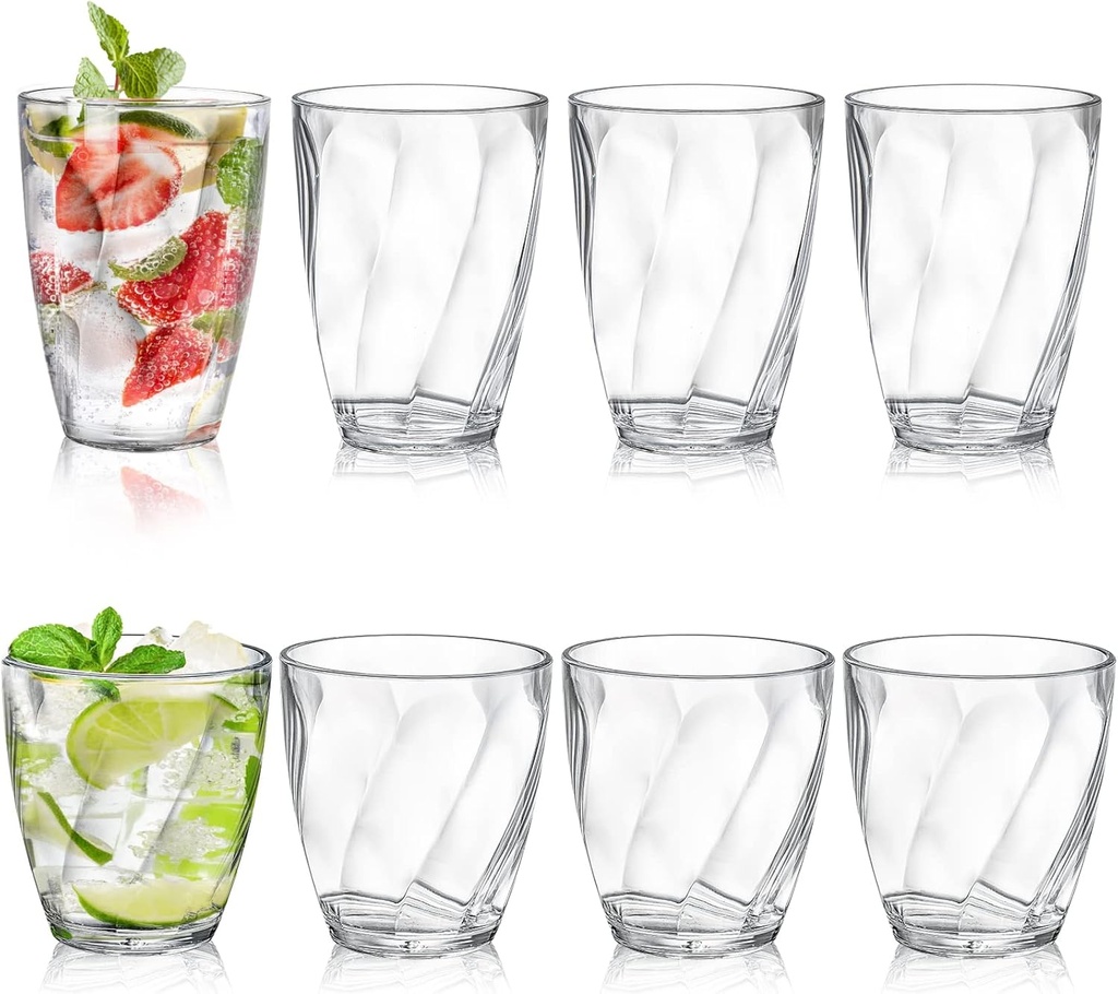 Lawei Set of 8 Plastic Drinking Glasses, 10oz and 13oz Reusable Shatterproof Drinking Tumblers, Unbreakable Acrylic Clear Cups for Water, Juice and Cocktails, Dishwasher-Safe, BPA-Free