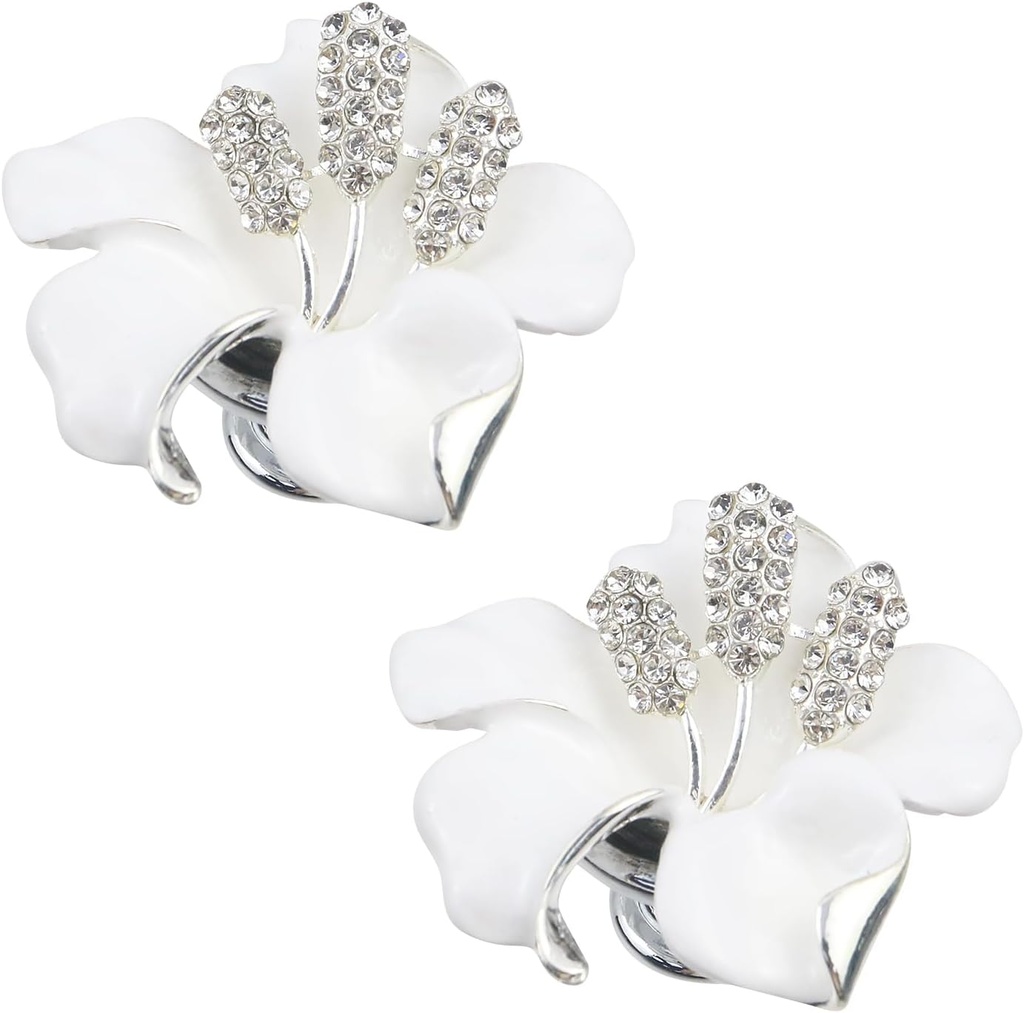 Geesatis 2Pcs Alloy Flower Door Knobs,Vintage White Pulls Handles for Kitchen Cabinet Dressing Table Dresser,with Screw