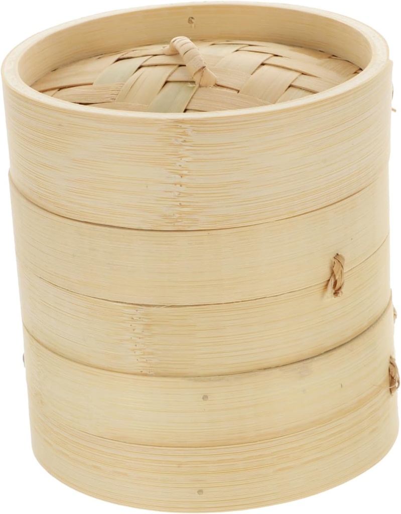 IMIKEYA Handmade Steamer Basket with Lid Kitchen Food Steamer for Healthy Cooking Woven for Steaming Dumplings Buns Vegetables Preserves Nutrients and Flavor