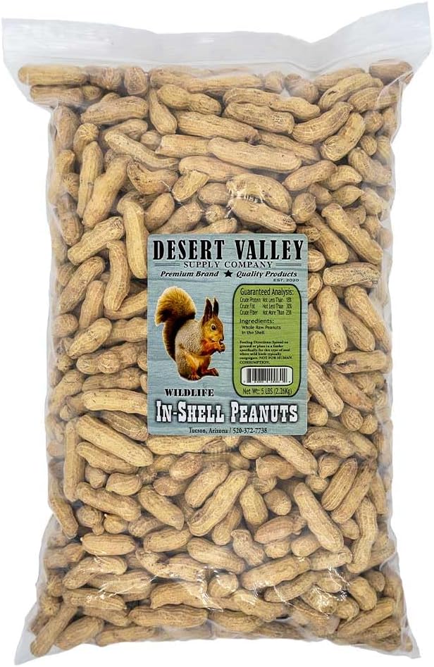 Desert Valley in Shell Peanuts, All Natural Premium Wild Bird and Wildlife Food for Squirrels, Chipmunks, Cardinals, Jays, Woodpeckers and More (5 Pounds)