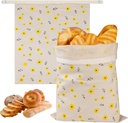 2 Pack Reusable Beeswax Bread Bags, Cotton Storage Bags for Homemade Bread, Cotton Beeswax Wraps to Keep Bread Fresh, Sourdough Bag for Freezer