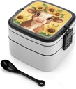 Double Layered Bento Box Lunch Box for Meal Prep Food Storage Sunflower Cute Highland Cow (2) Adult Double Layered with Spoon