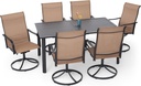 7-Piece Outdoor Dining Set, 6 Swivel Chairs & 63'' Rectangular Dining Table with All Weather Frame Furniture Set -Brown Style2