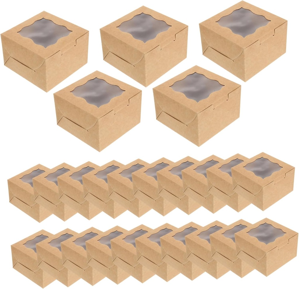 Cabilock 25Pcs Small Cake Packaging Boxes Disposable Storage for Cupcake Pastries Treats Lightweight with Window Design for Easy Display Identification Kraft