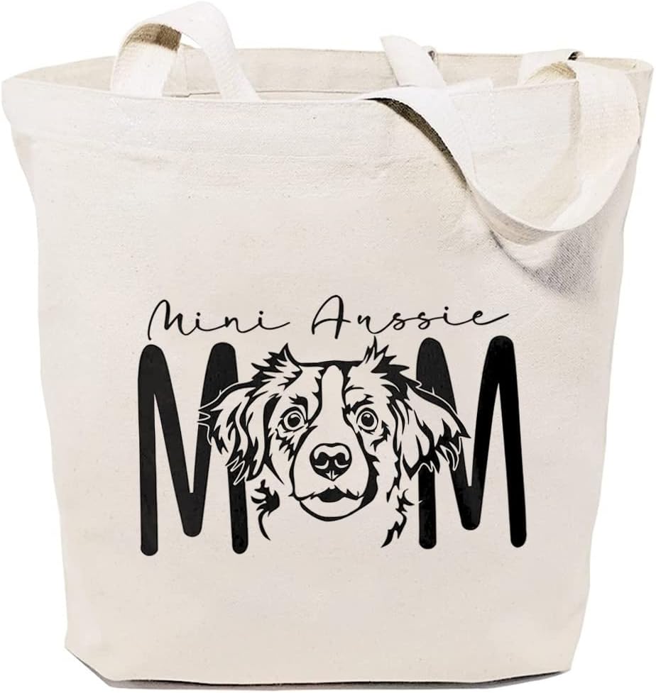 Mini Aussie Mom Canvas Tote Bag for Women Aesthetic Reusable Grocery Shoulder Shopping Bags Gifts for Dogs Mama