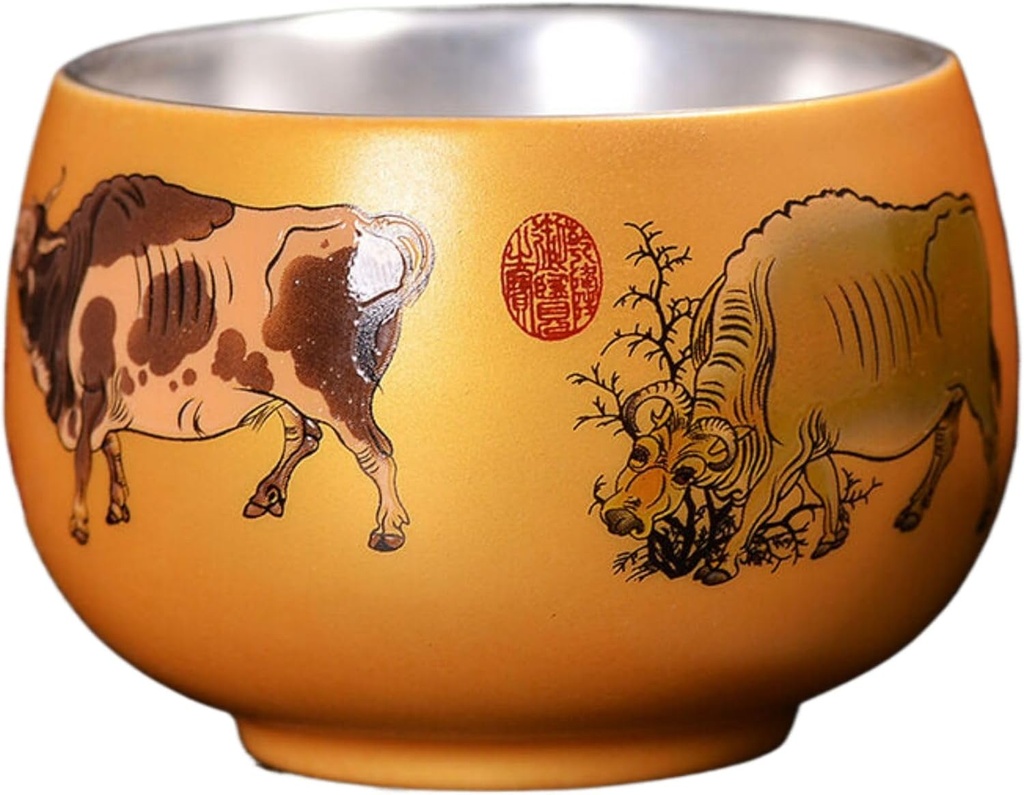 Z1364 鎏金杯 Tea Set Sake Cup 珐琅彩青花茶杯个人杯主人杯 Loose Leaf Tea cup 紫砂建盏大师