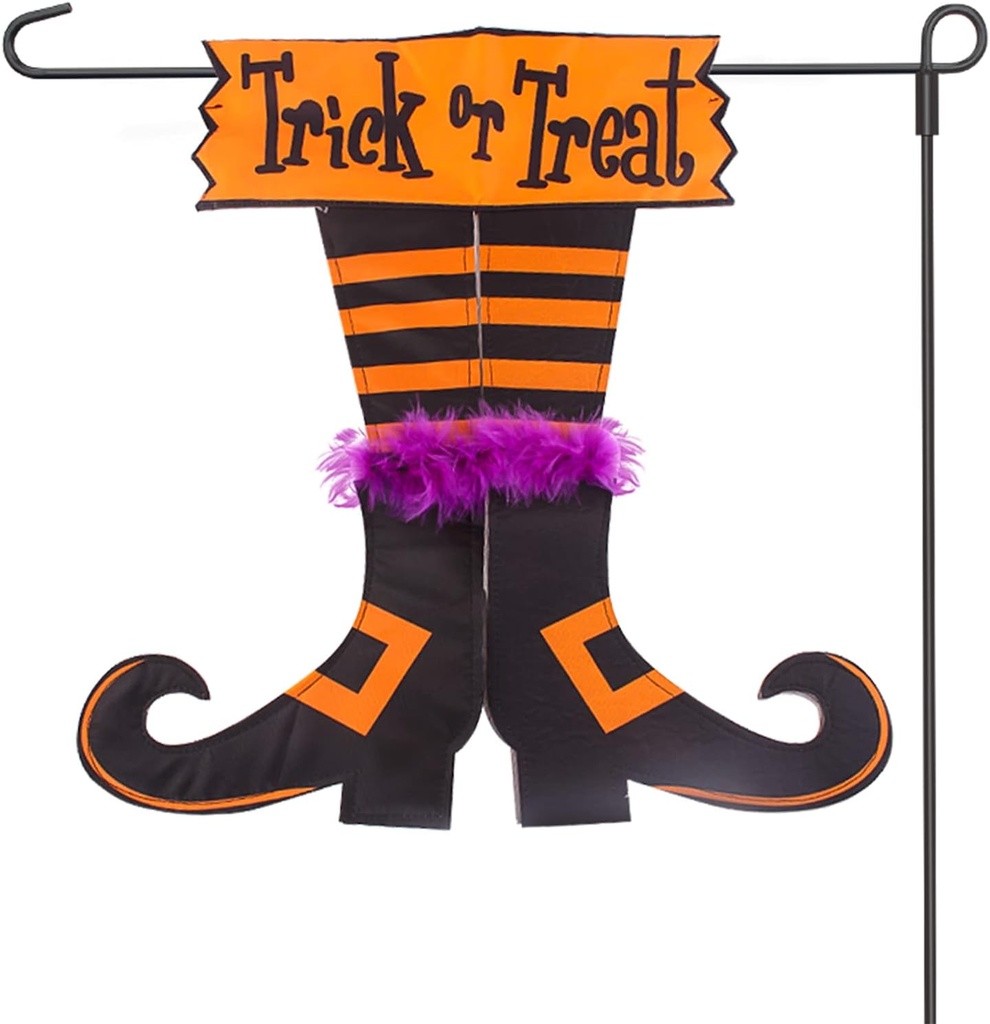 Happy Halloween Graden Flag Trick Or Treat Witch Feet Yard Outdoor Banner Decorations Home Decor Double Sided (Garden flag)