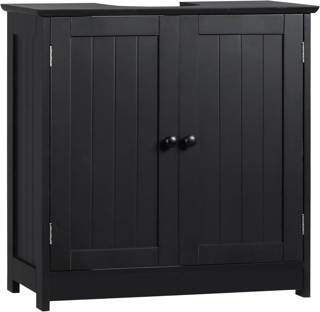 Under Sink Bathroom Cabinet with 2 Doors and Shelf, Pedestal Sink Bathroom Vanity Cabinet, Black