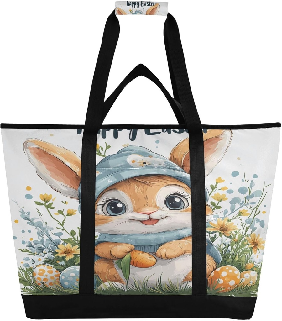 STAYTOP Easter Cute Rabbit Large Insulated Cooler Bag,Foldable Kitchen Reusable Grocery Bags,Leak Proof Portable Lunch Bags Tote Bag for Shopping Food Travel Beach Camping