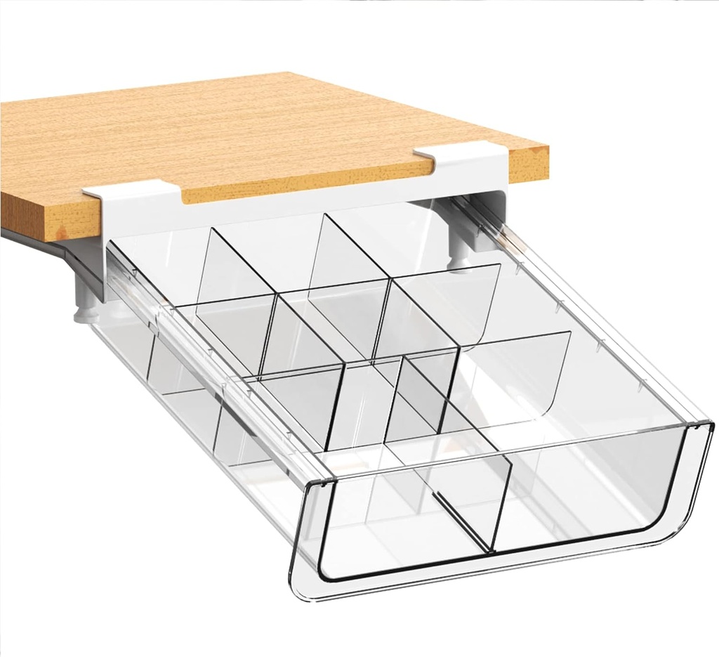 vacane Kitchen Organizer,Under Shelf Pull Out Drawer With Divider,Pantry Drawer Under Cabinet Shelf Coffee Hanging Storage