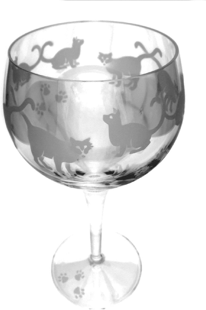 Hand Etched Italian Crystal Goblet Sandblasted (Sand Carved) Handmade Wine Water Glass Engraved (Cats Paws, 500 Milliliter (17 Ounce) Red Wine)