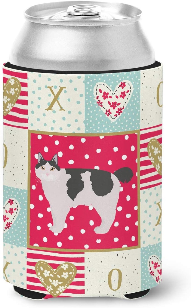 Caroline's Treasures CK5635CC Kurilian Bobtail #2 Cat Love Can or Bottle Hugger, Red Cooler Washable Drink Sleeve Collapsible Beverage Insulated Holder, Can Hugger, Multicolor