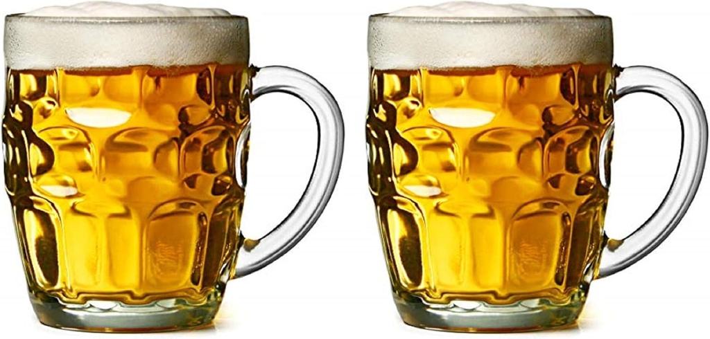 Home Products Essentials 2 Pack Glass Dimpled Stein Beer Mug with Large Handle - 17 oz. -Dishwasher Safe - For All Beverages (2pk Dimpled)