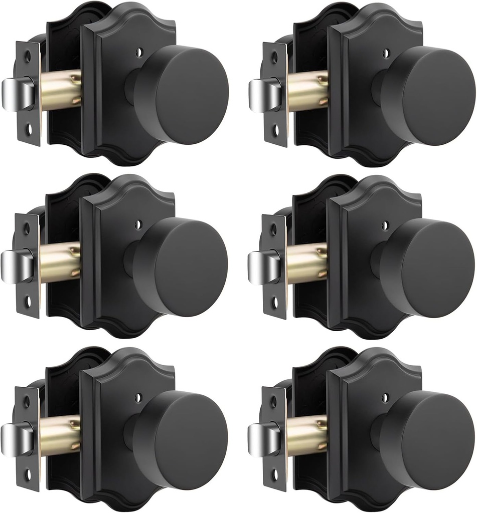 goldenwarm Black Door Knobs Interior, Zinc-Alloy Heavy Duty Matte Black Door Knobs, Privacy Door Knob Interior for Bedroom Bathroom (6 Pack)