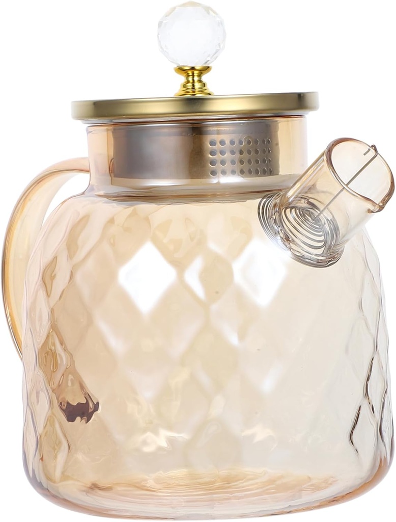Large High Borosilicate Amber Glass Water Pitcher with Lid Thickened Wide Handle for Easy Pouring Household Glass Jug for Iced Tea Juice and Cold Drinks Suitable for Parties and