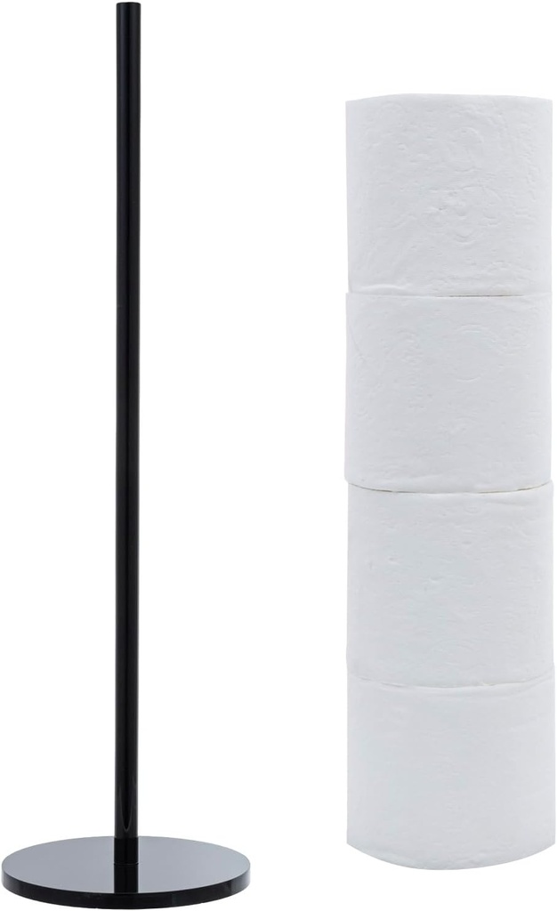 MyGift Premium Black Acrylic 20-Inch Floor Standing Toilet Paper Storage Holder Roll Reserve, Modern Freestanding Bathroom Toilet Tissue Stand