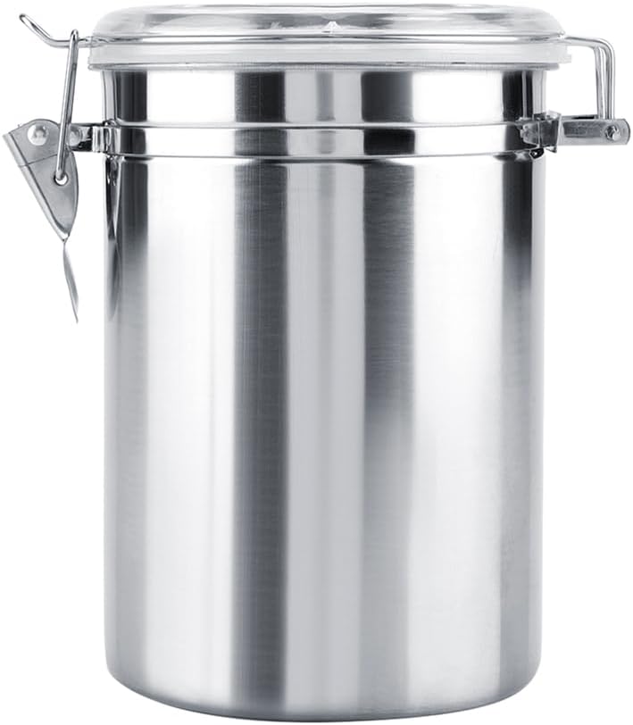 Stainless Steel Coffee Container, 22oz Vacuum Sealed Home Kitchen Food Storage Jar with Window Lid for Grounds Sugar Tea Bean Cereal Silver