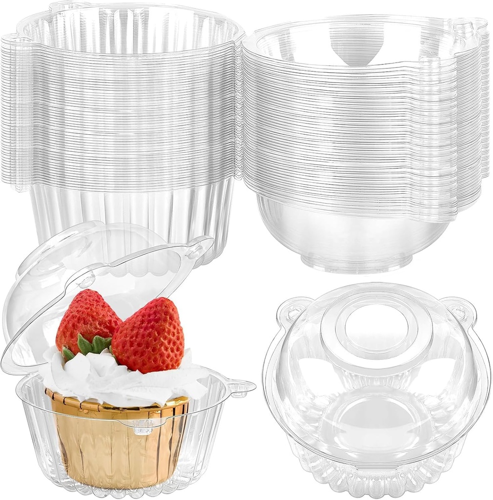 100ct Cupcake Holders Individual Cupcake Containers, Disposable Clear Plastic Single Cupcake Carrier with Dome Lid for Dessert To-Go, Muffin, Cheesecake, Pastries