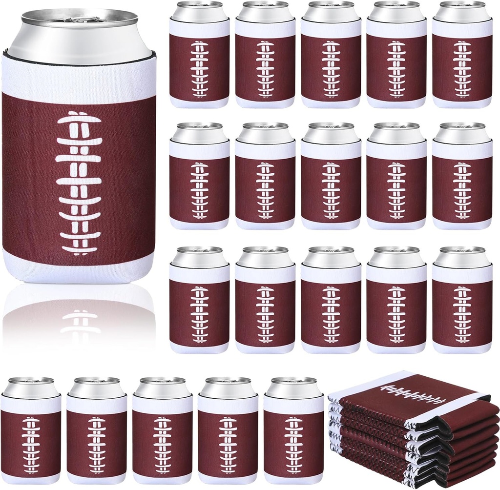 26 Pcs Football Can Cooler Sleeves Beer Drink Can Bottle Cooler Sleeves Bulk Collapsible Insulator for Football Lovers Party Birthday Themed Party Supplies Decorations(5 x 3.7 in)
