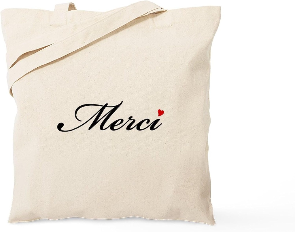 CafePress Merci, French Word Art With Red Heart Tote Bag Natural Canvas Tote Bag, Reusable Shopping Bag