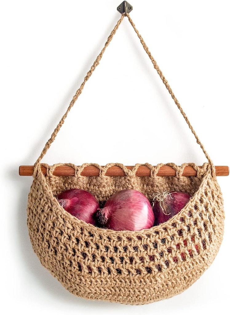 Hanging Fruit Basket, Potato and Onion Storage, Handmade Woven Jute Basket for Organizing, Boho Wall Baskets, Produce & Vegetable Keeper for Kitchen