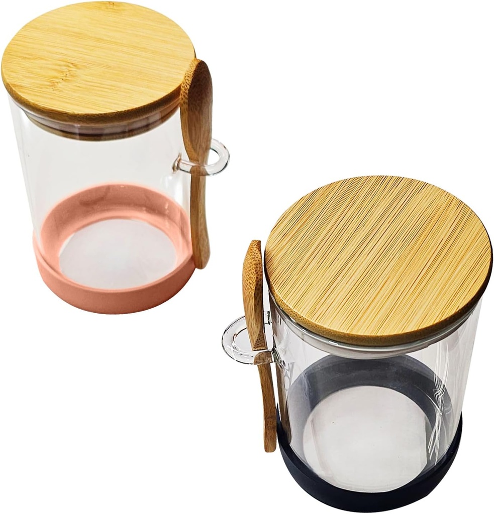 Overnight Oats Containers 18oz, 2 pack, Meal Prep Containers, Overnight Oats Jars with Spoons-Glass Jar with Bamboo Lids for Chia Seed Pudding Cereal Coffee Flour (Pink & Navy Blue)